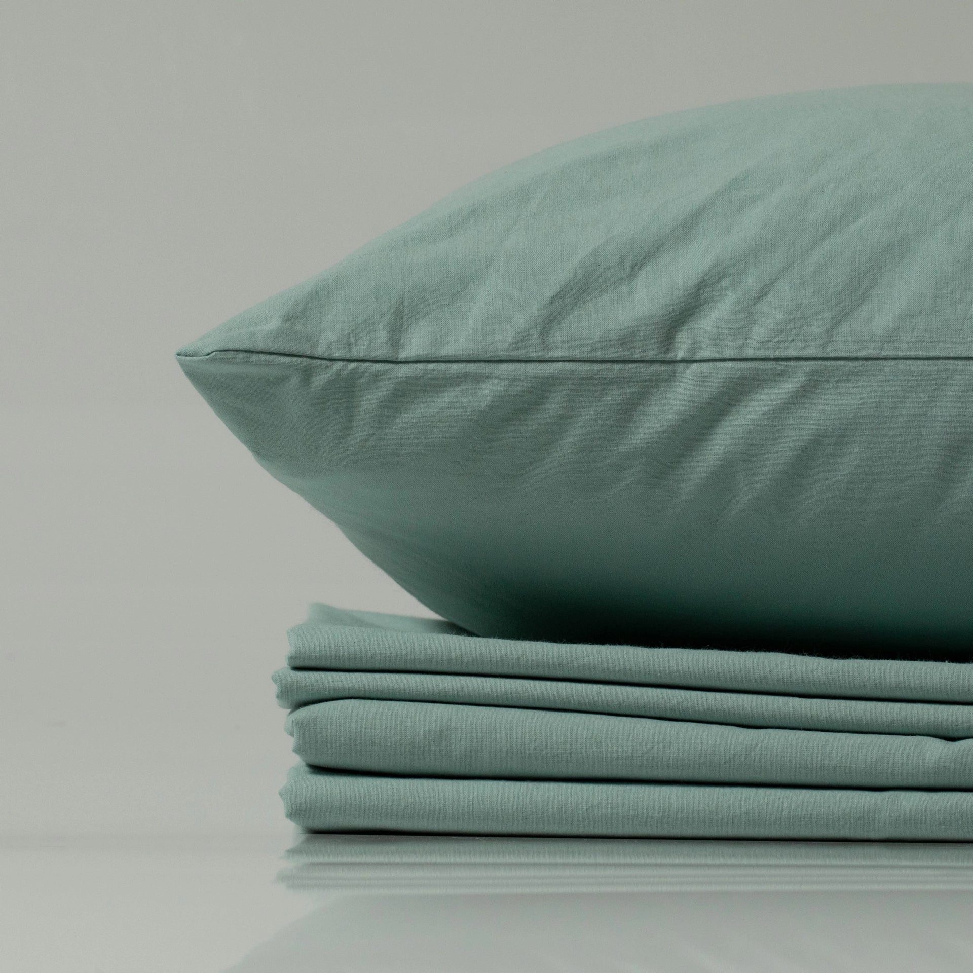 upreme Rest mint green bedding set, custom made with eco-friendly cotton for a minimalist and refined bedroom aesthetic
