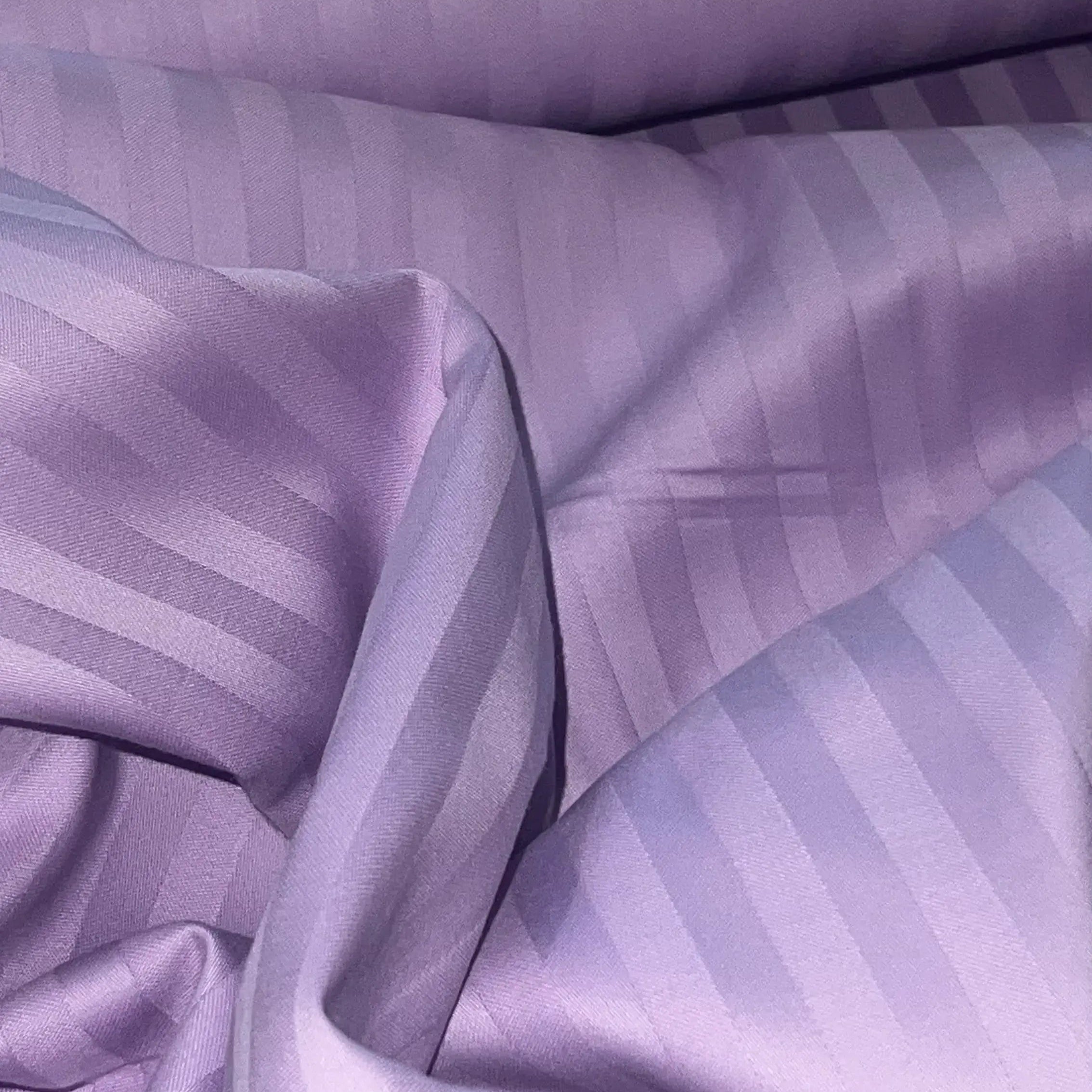 Supreme Rest lavender striped custom bedding fabric detail – eco-friendly, handcrafted luxury for stylish, sustainable sleep.