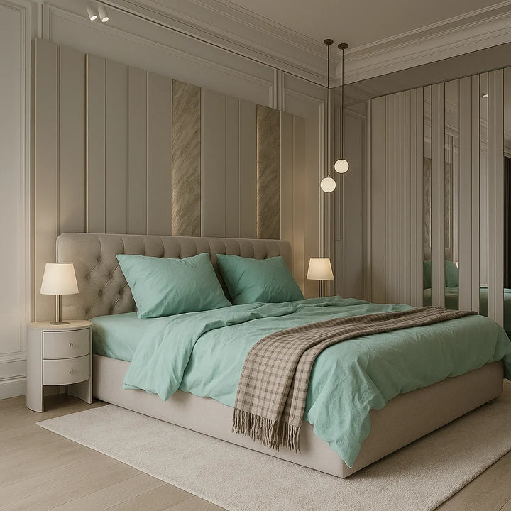Supreme Rest handcrafted sage green bedding in upscale neutral bedroom