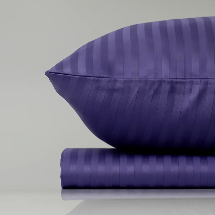 Supreme Rest Patagonian Lupine striped pillow and sheet – eco-friendly custom bedding designed for luxurious, restful sleep.