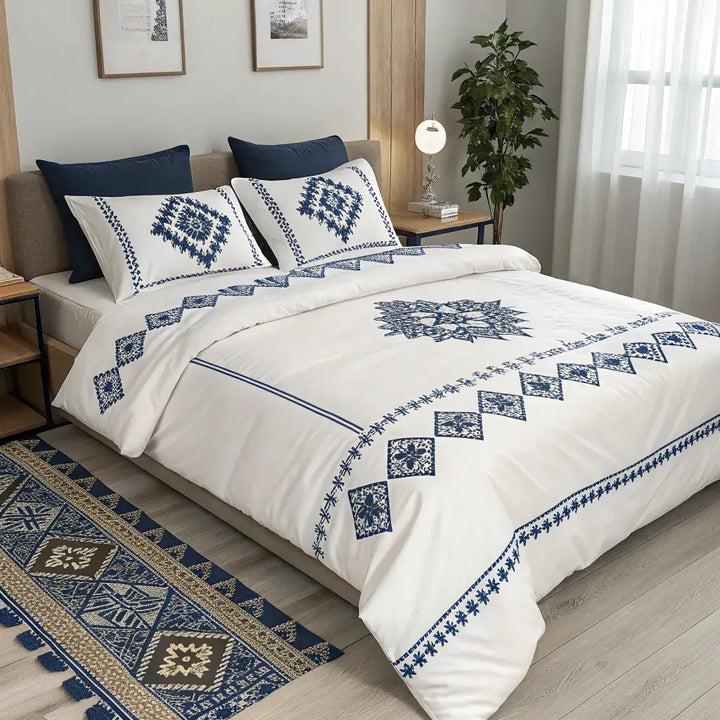Ukrainian heritage on display: patterns from Poltava/Chernihiv on custom Supreme Rest bedding for a stylish home.