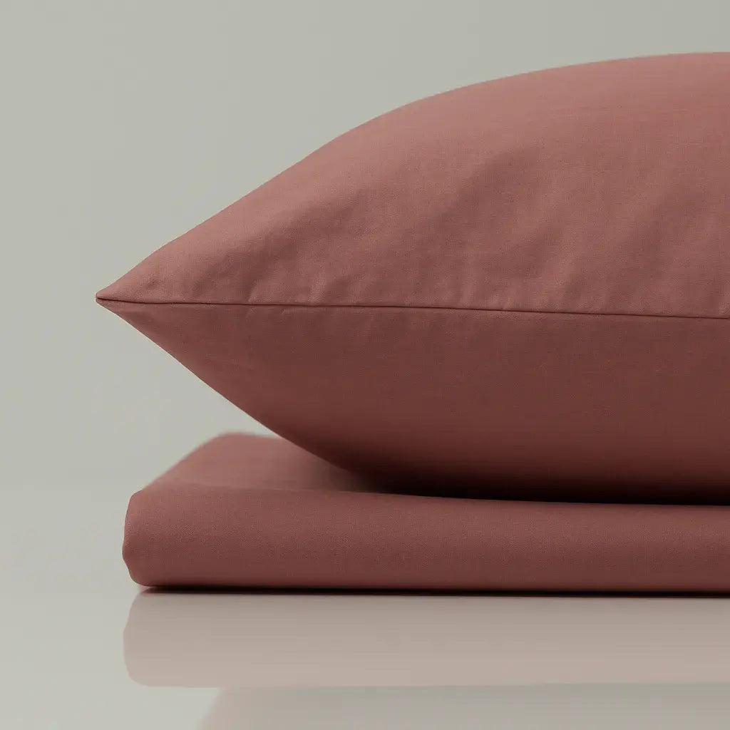 Supreme Rest eco-friendly custom-made powder pink bedding set with pillow and sheet – handcrafted luxury for restful, sustainable sleep.