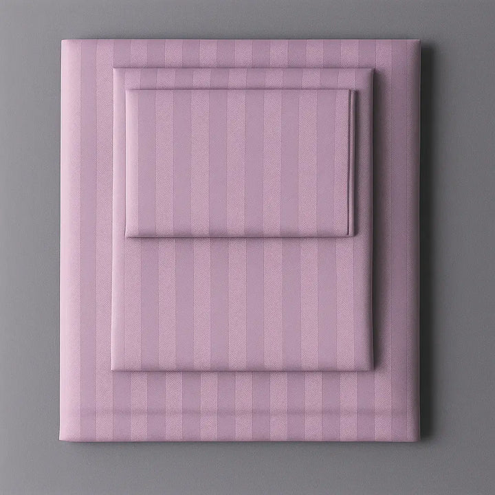 "Supreme Rest Provence Bloom folded striped bedding set – eco-friendly custom pillowcases and sheets for elegant, sustainable sleep.