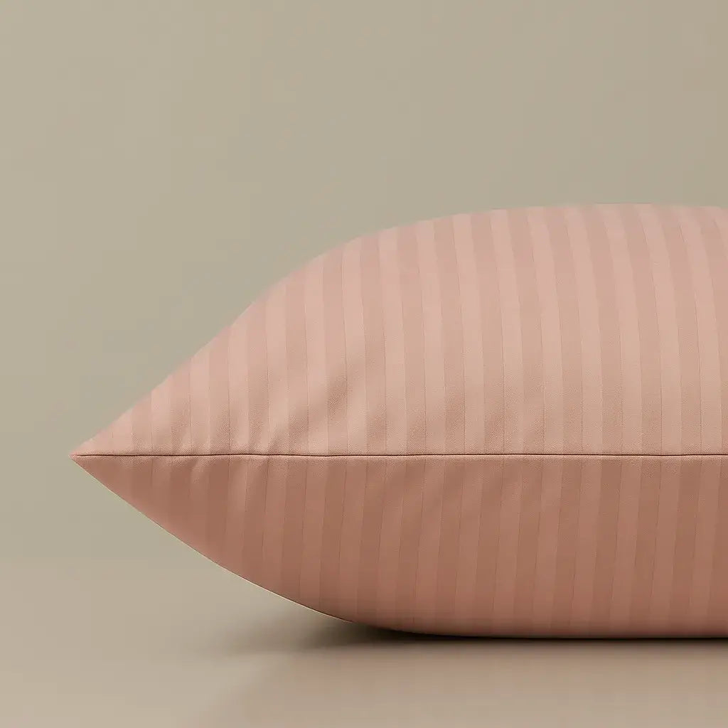 Soft cotton pillow with pink striped sateen cover “Strawberry Soufflé”, elegant bedding design.