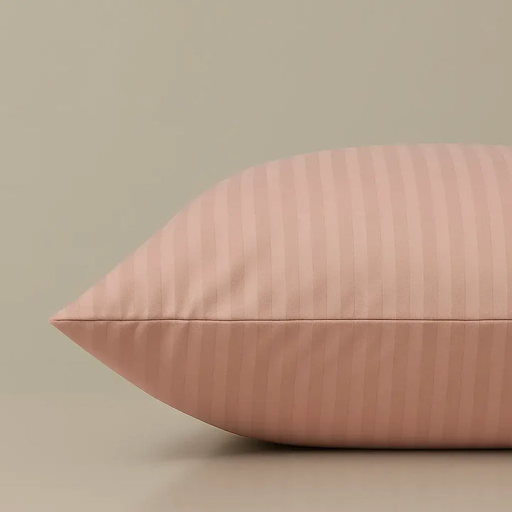 Soft cotton pillow with pink striped sateen cover “Strawberry Soufflé”, elegant bedding design.