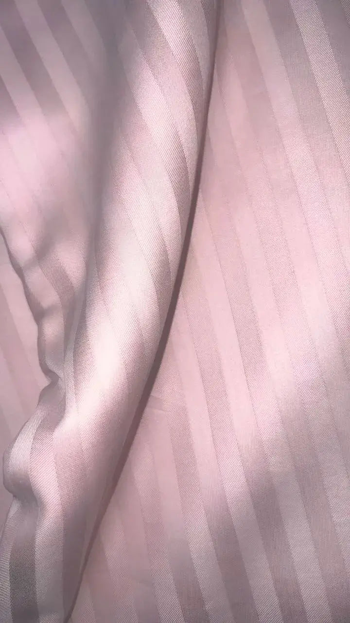 Luxury pink striped sateen fabric, premium cotton bedding “Strawberry Soufflé” close-up texture.