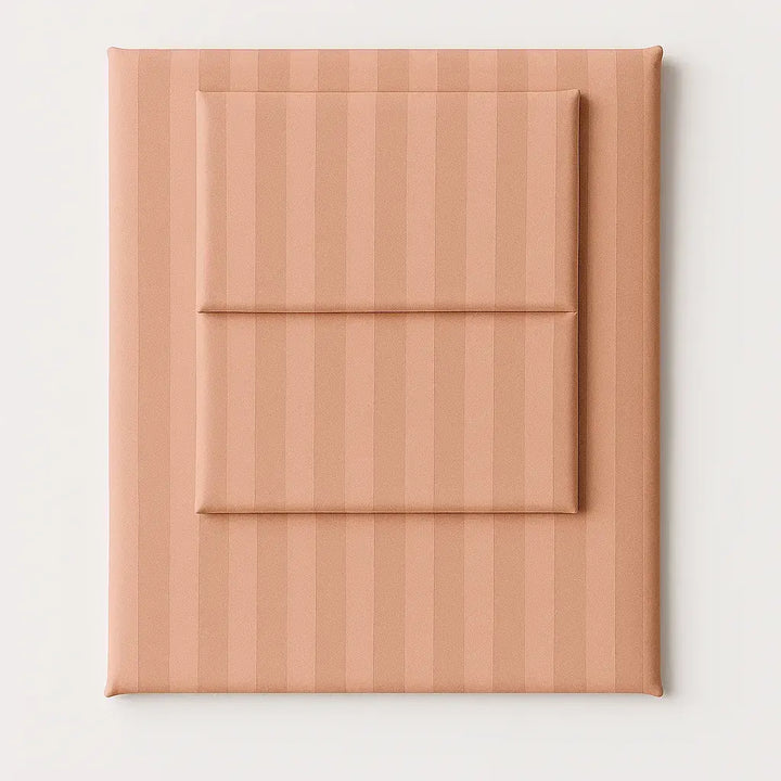 Pink stripe cotton sateen bedding “Strawberry Soufflé”, soft and stylish folded sheet set.