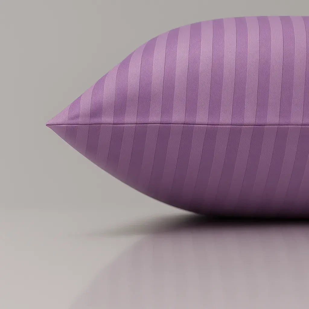 Lilac stripe sateen pillow “Wisteria Whisper” - silky smooth pillow cover for elegant and cozy bedroom style.