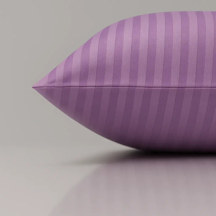Lilac stripe sateen pillow “Wisteria Whisper” - silky smooth pillow cover for elegant and cozy bedroom style.